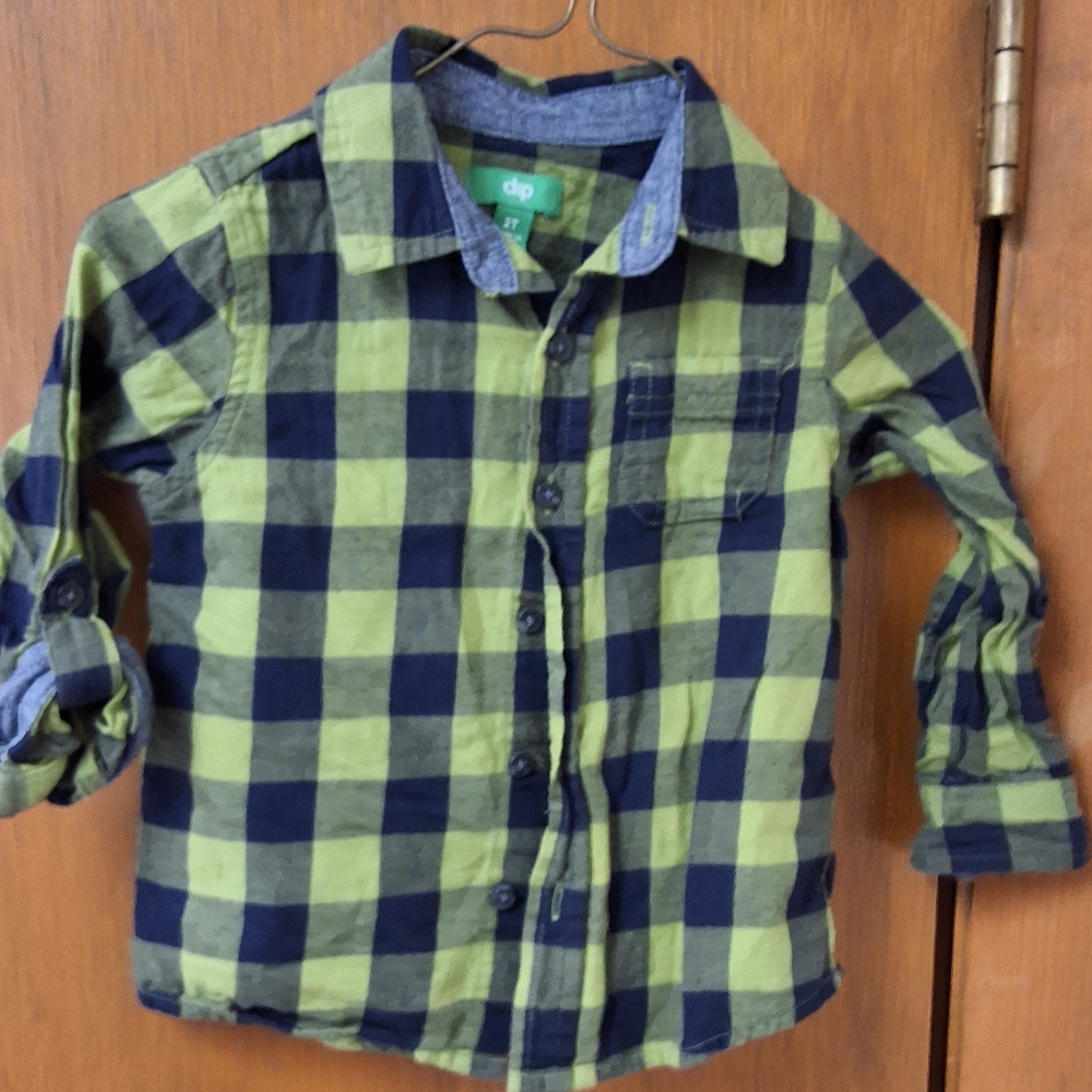 Green and Blue Plaid Kids Shirt